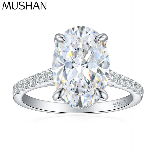 MuShan Luxury Jewelry 925 Sterling Silver Ring Cubic Zirconia 5A Radiant Vacation for Bride 18K Gold Plated Fine Jewelry Rings