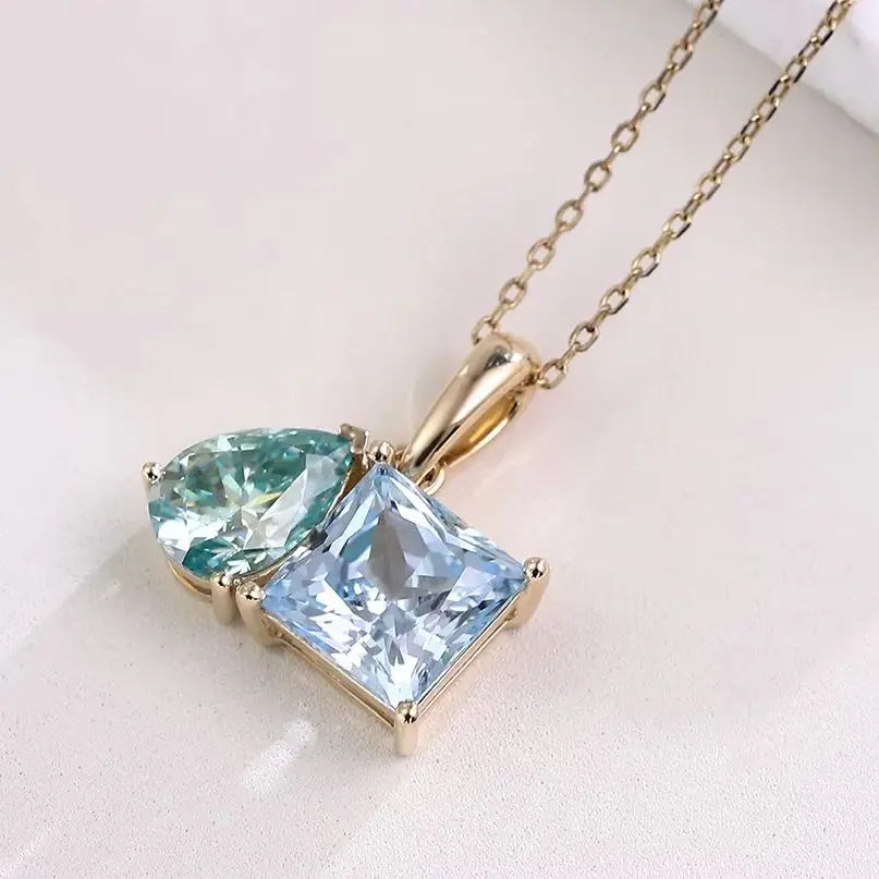 MUSHAN Joyería a medida Collar con colgante de oro de 10k, 14k, 18k para mujer Colgante con aguamarina de laboratorio y diamante de moissanita Collar de joyería
