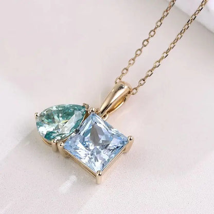 MUSHAN Joyería a medida Collar con colgante de oro de 10k, 14k, 18k para mujer Colgante con aguamarina de laboratorio y diamante de moissanita Collar de joyería