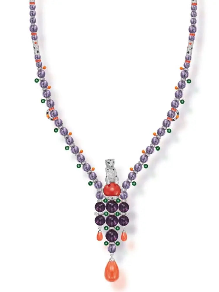 MS Luxury Jewelry Natural Crystal Amethyst Pendant Necklace 925 Sterling Silver Cheetah Leopard Pendants Necklaces For Women