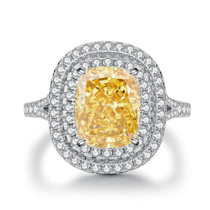 MUSHAN Luxury Jewelry S925 Pure Silver Yellow Diamond Ring  Ice Flower Cut 8a Zircon Stone Setting For Women