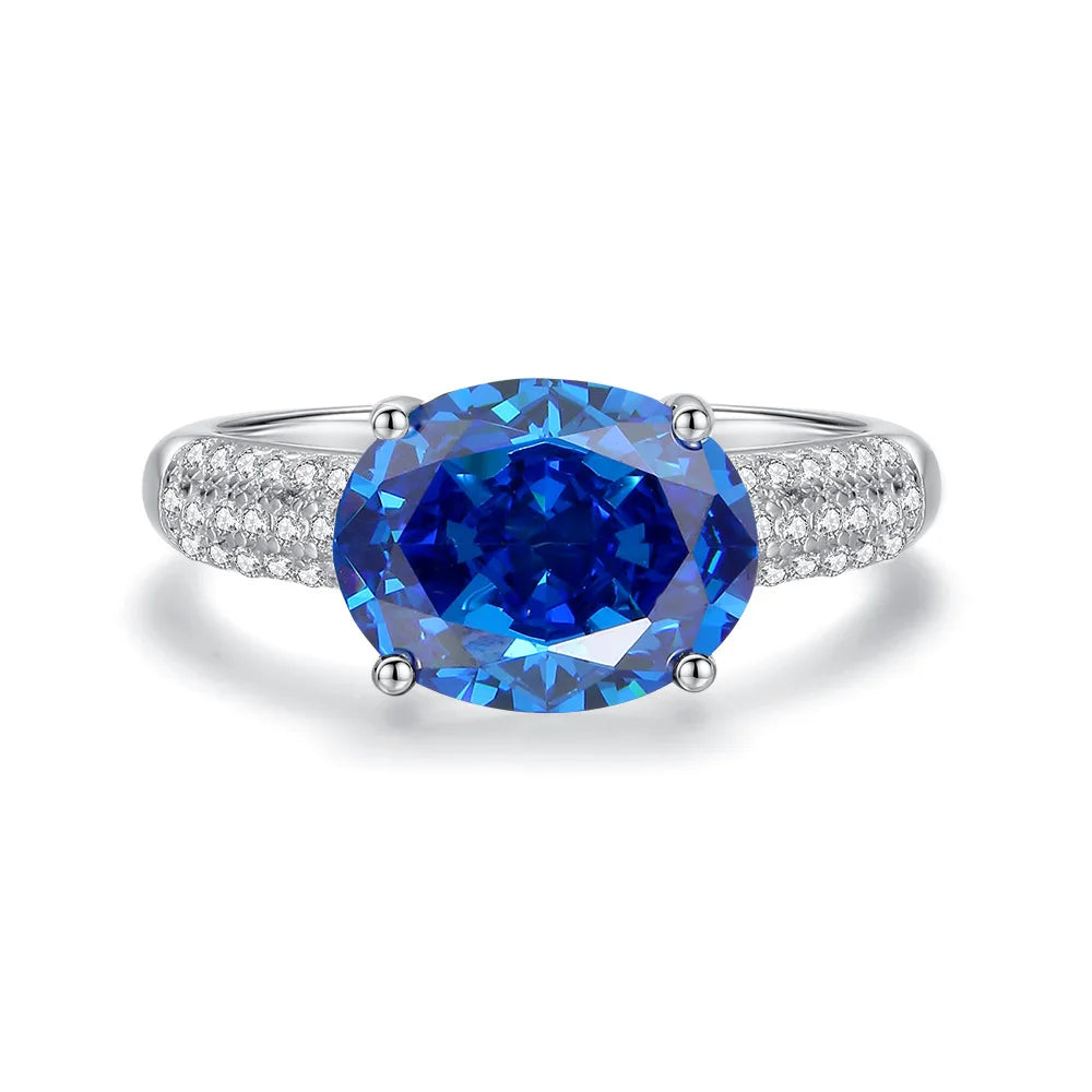 MuShan Luxury Jewelry Real 925 Sterling Silver Ring Band For Women High Carbon Diamond Blue Gemstones Rings s925 Fine Jewelry