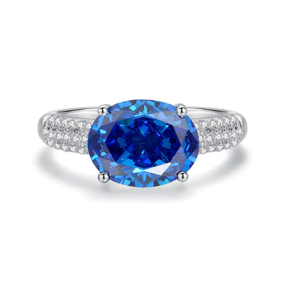 MuShan Luxury Jewelry Real 925 Sterling Silver Ring Band For Women High Carbon Diamond Blue Gemstones Rings s925 Fine Jewelry