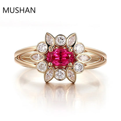 MUSHAN Luxury Custom 14K 18K Gold Rings Band Jewelry With Moissanite Diamond Lab Grown Gemstones Diamond Wedding Ring For Women