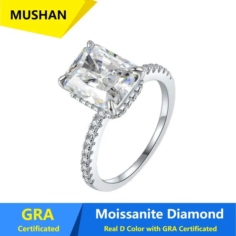 MUSHAN Luxury Jewelry 925 Sterling Silver Ring Band Women GRA Certificated Moissanite Diamond Emerald D Color Rings Fine Jewelry
