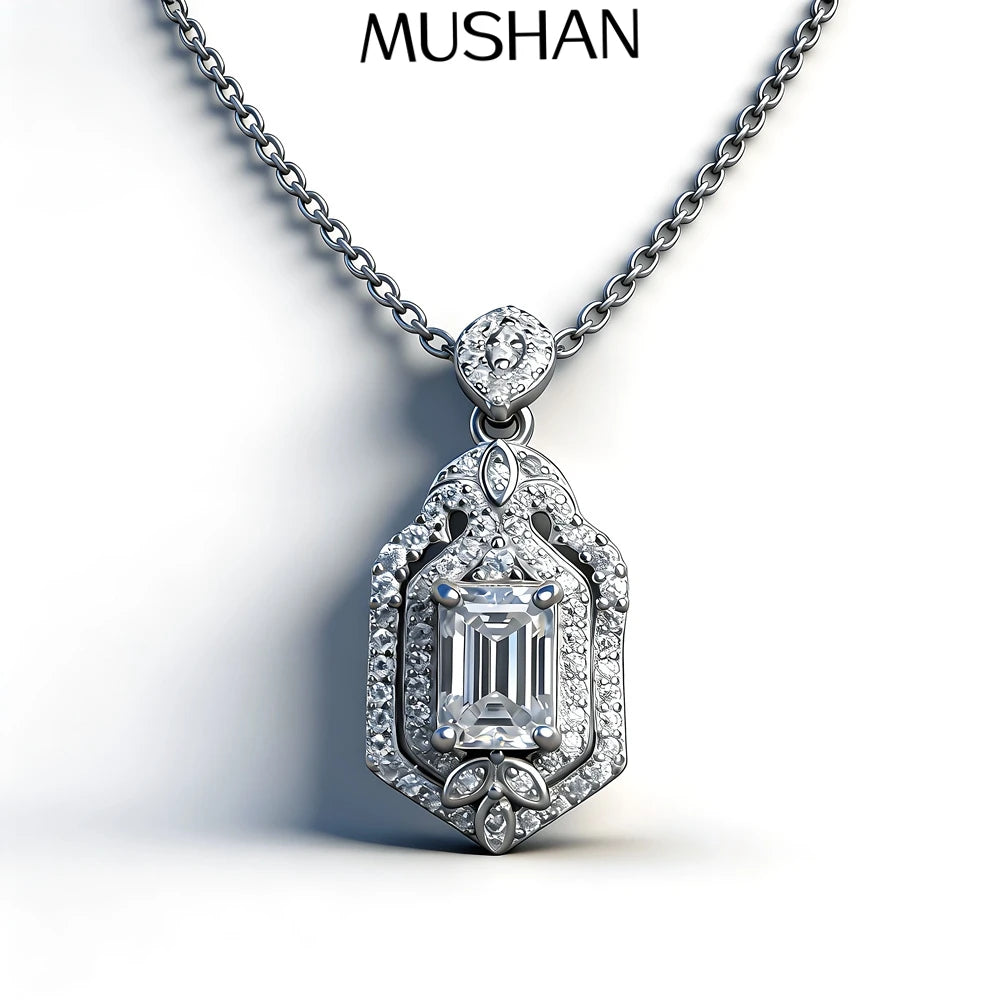 MuShan Jewelry 925 Sterling Silver Choker Necklace GRA 5x7 Moissanite Diamond Chain Necklaces Pendant For Women Wedding Jewelry