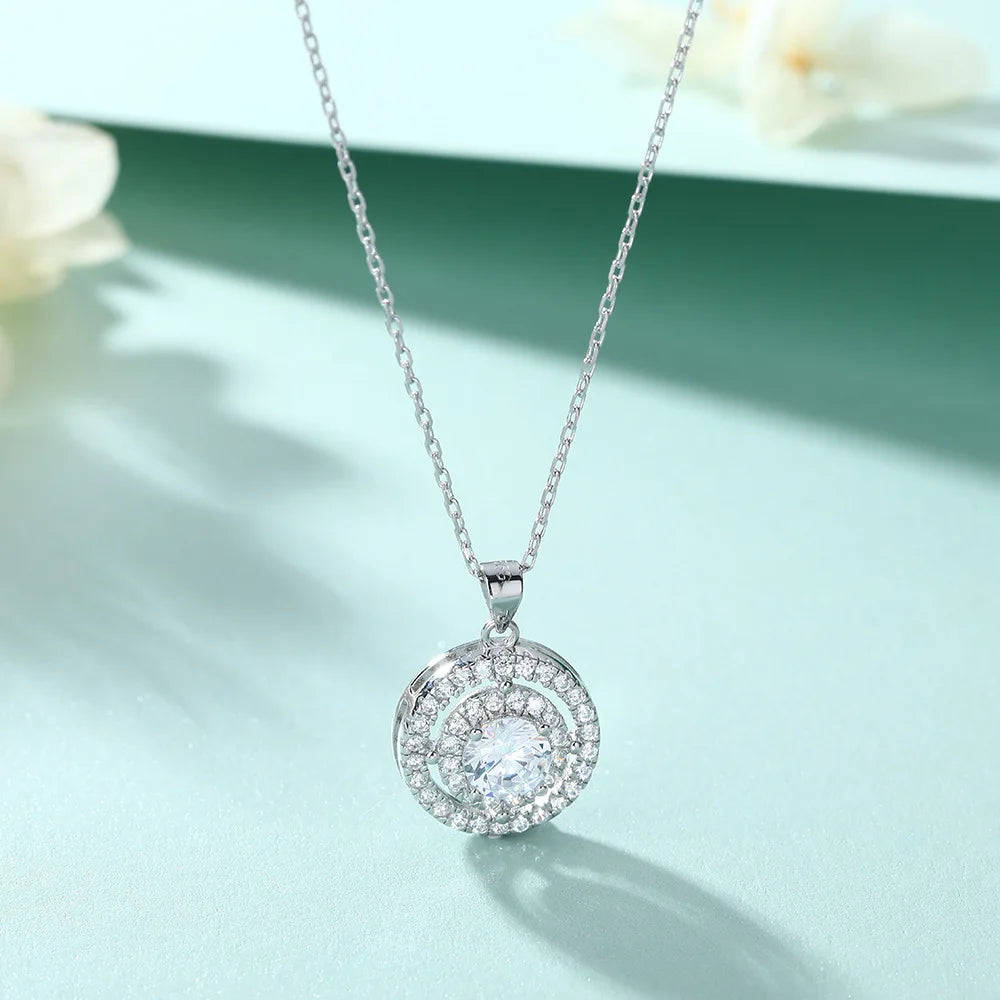 Collar de plata de ley 925 de MuShan Luxury Jewelry con circonita 7A, diseño Halo Eternity para mujer, colgante de joyería premium con baño de rodio