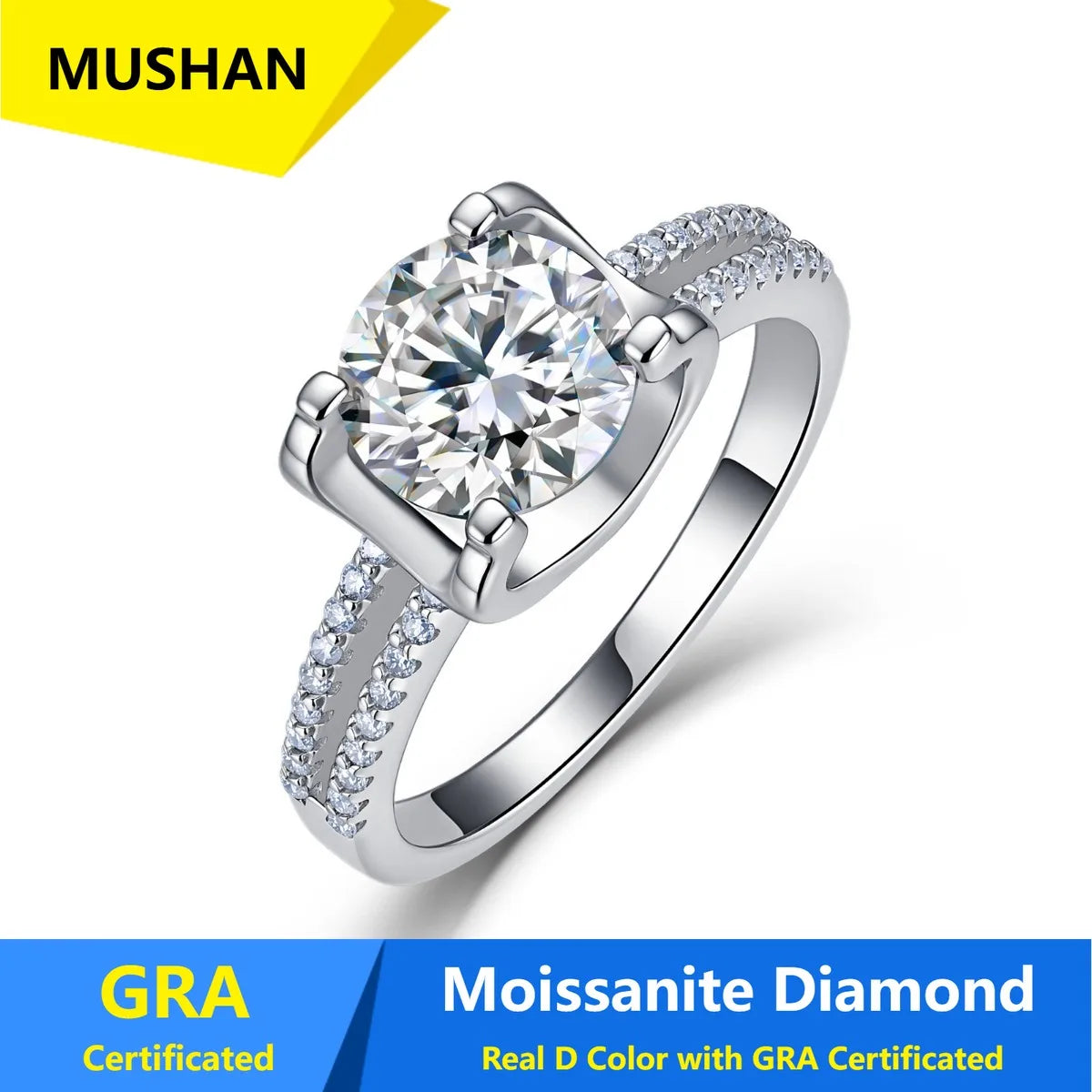 Anillo de lujo MUSHAN de plata de ley 925 para mujer, con diamante de moissanita color D y esmeralda, certificado por GRA, joyería fina