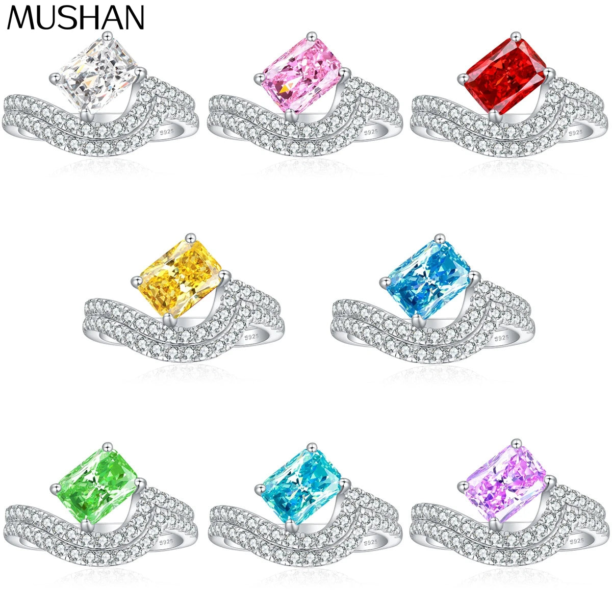 MuShan Jewelry 925 Sterling Silver Ring Wedding Band High Carbon Diamond Mother Day Gift Trendy Style Women Rings Fine Jewelry