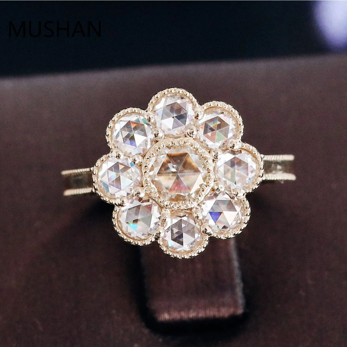 MUSHAN Luxury Custom 925 Sterling Silver 14K 18K Gold Rings Band Jewelry Rose Cut Moissanite Diamond Wedding Ring For Women