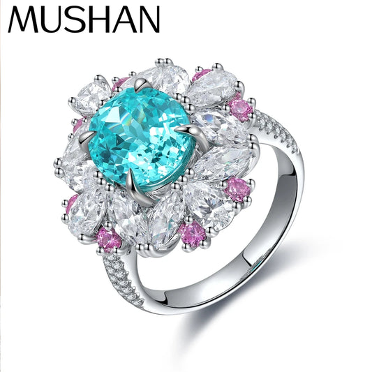 Anillo de compromiso MUSHAN de plata de ley 925 con corazón de esmeralda roja creada en laboratorio para mujer, anillo tipo estate con baño de oro de 18 quilates, certificado GRC