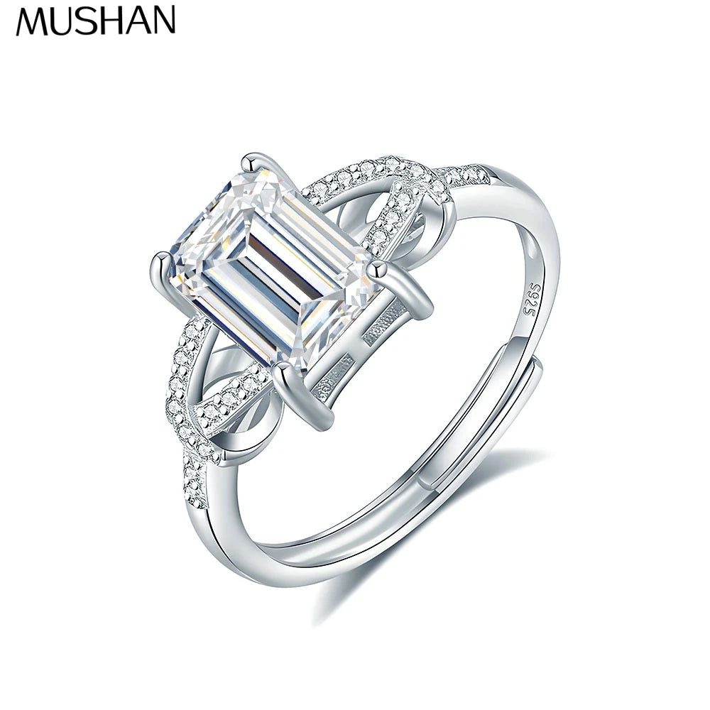 Anillo de plata de ley 925 de la marca MuShan, anillo de moissanita VVS para novia, chapado en oro de 18K, joyería con patente MST