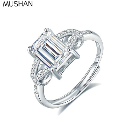 Anillo de plata de ley 925 de la marca MuShan, anillo de moissanita VVS para novia, chapado en oro de 18K, joyería con patente MST