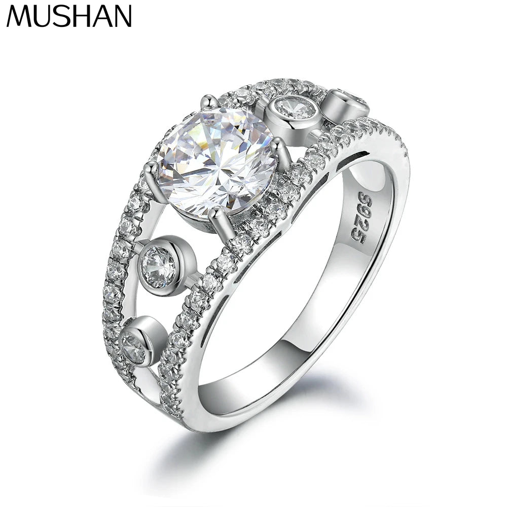 Anillo de plata de ley 925 marca MuShan con circonita cúbica 5A en forma de corazón para novia, joyería fina con baño de oro real de 18K