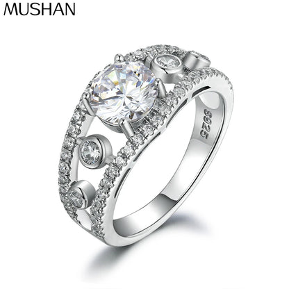 Anillo de plata de ley 925 marca MuShan con circonita cúbica 5A en forma de corazón para novia, joyería fina con baño de oro real de 18K