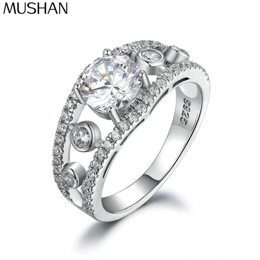 MuShan Brand Jewelry 925 Sterling Silver Ring Cubic Zirconia 5A Heart Party for Bride 18K Real Gold Plated Fine Jewelry Rings