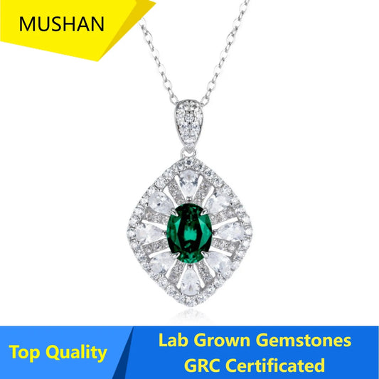 MUSHAN Luxury Jewelry 925 Sterling Silver Chain Pendant Necklace Lab Grown Emerald Ruby Gemstones Necklaces Pendants GRC Jewelry