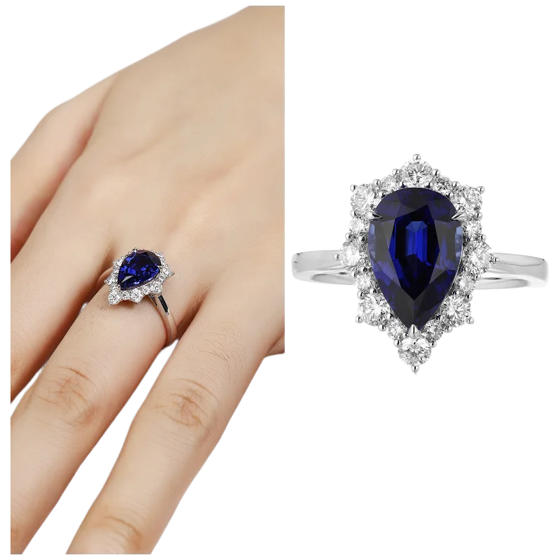 MUSHAN Custom Jewelry 925 Sterling Silver Ring Lab Blue Ruby Princess Wedding Ring for Women 18K Gold Plated Anniversary Rings