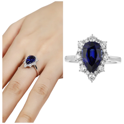 MUSHAN Custom Jewelry 925 Sterling Silver Ring Lab Blue Ruby Princess Wedding Ring for Women 18K Gold Plated Anniversary Rings