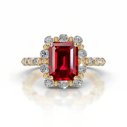 MUSHAN Custom Jewelry 925 Sterling Silver Ring Lab Red Emerald Round Elegant Ring for Women 18K Gold Plated Anniversary Rings