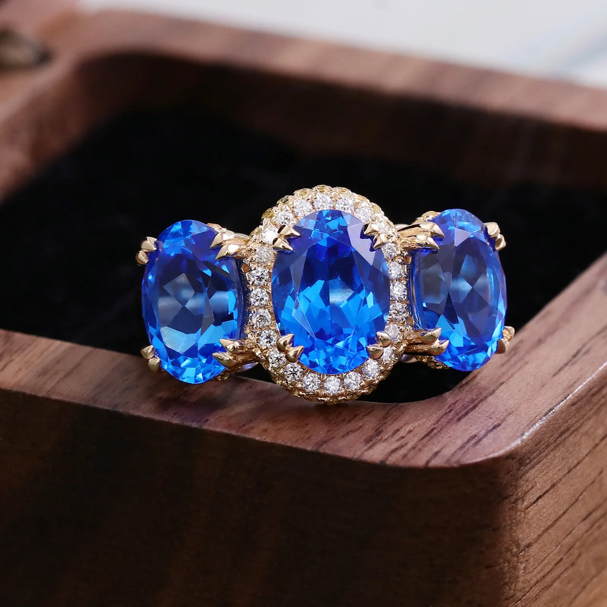 MUSHAN Custom Jewelry 10k 14k 18k Gold PT950 s925 Silver Ring Lab Grown Cobalt Sapphire Wedding Ring for Women 18K Gold Jewelry