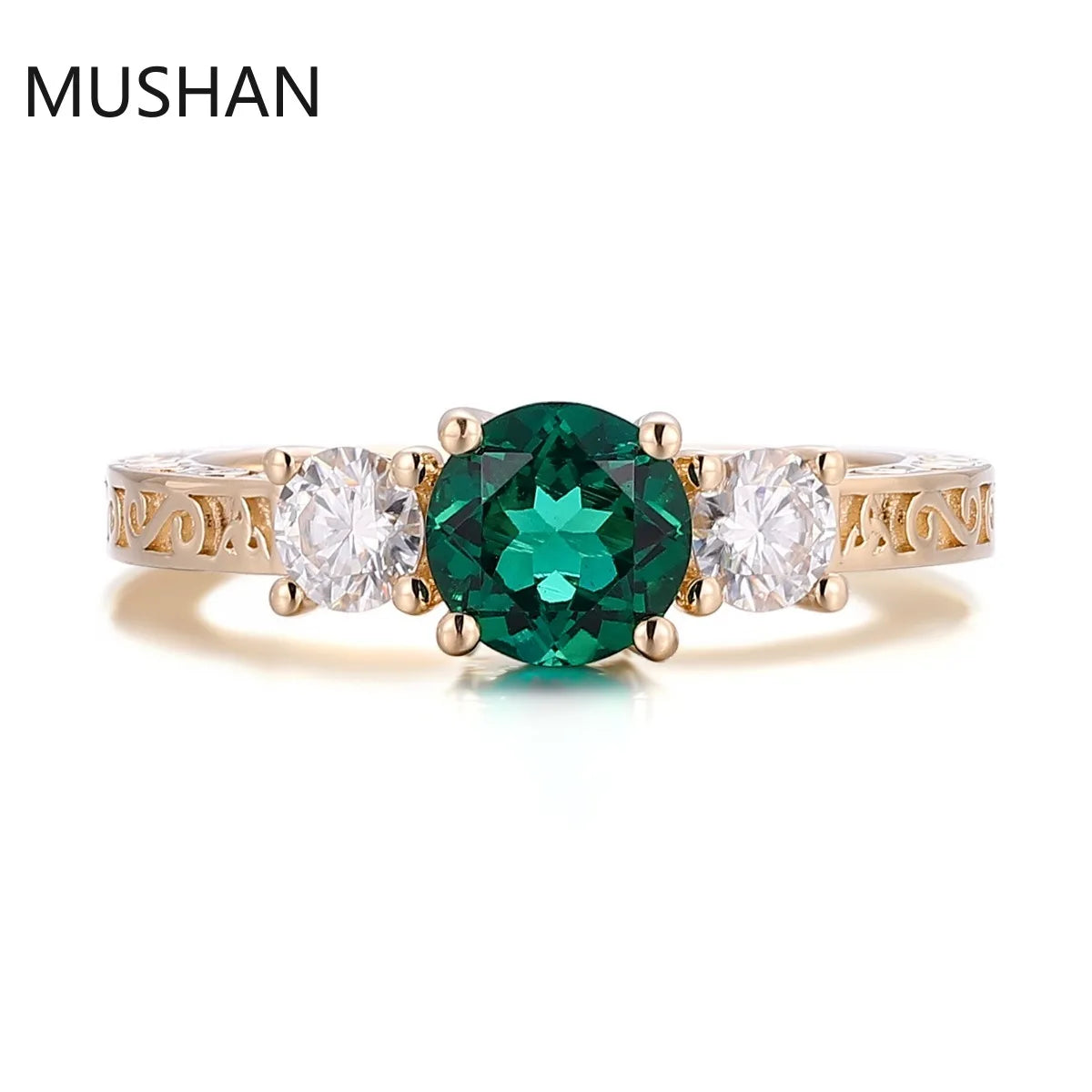 MUSHAN Luxury Custom 1ct Lab Grown Emerald Rings Band 14K 18K Gold Jewelry IGI Certificate Diamond Women Gifts Wedding Ring