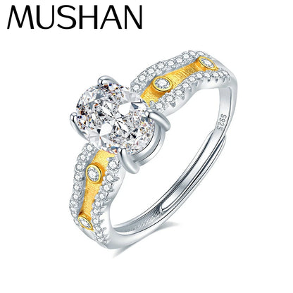 MuShan Luxury Jewelry 925 Sterling Silver Ring VVS Moissanite Sparkling Ring for Fiancee 18K Gold Plated MST Patent Jewellery