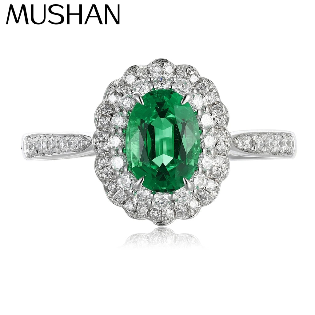 MUSHAN Custom Jewelry 925 Sterling Silver Ring Lab Red Emerald Heart Romantic Gift for Women 18K Gold Plated Anniversary Rings