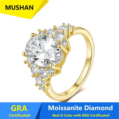 Anillo de banda de plata de ley 925 de lujo MUSHAN para mujer, sortija con diamante de moissanita, esmeralda y certificado GRA, color D, joyería fina