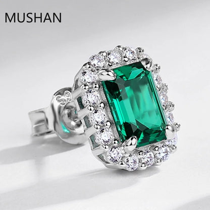 MUSHAN Luxury Jewelry S 925 Sterling Silver Stud Earrings Women GRC Certificated Lab Grown Emerald Earrings Stud Ear Pin Jewelry