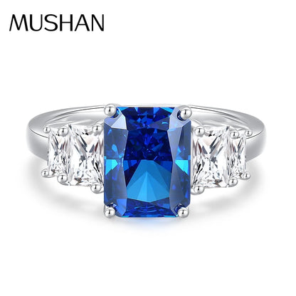 MuShan Luxury Jewelry Real 925 Sterling Silver Ring Band For Women High Carbon Diamond Blue Gemstones Rings s925 Fine Jewelry