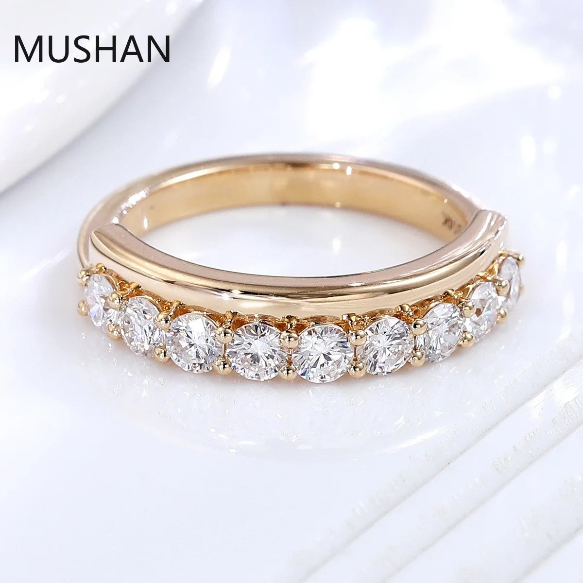 MUSHAN Luxury Custom 14K 18K Gold Rings Band Jewelry With Moissanite Diamond Lab Grown Gemstones Diamond Wedding Ring For Women