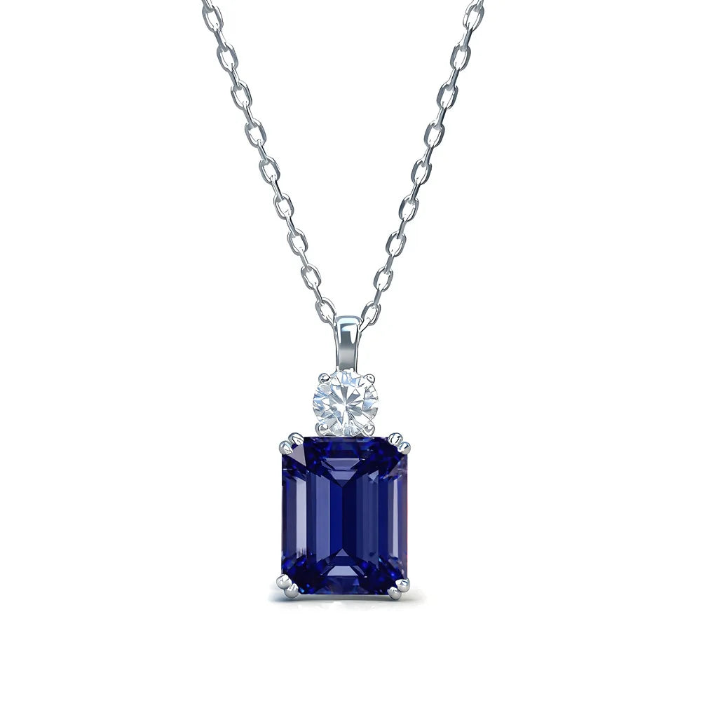 MuShan Jewelry 925 Sterling Silver Necklace Lab Grown Sapphire Round Party Wear for Women 18K Gold Plated Anniversary Necklace