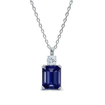 MuShan Jewelry 925 Sterling Silver Necklace Lab Grown Sapphire Round Party Wear for Women 18K Gold Plated Anniversary Necklace