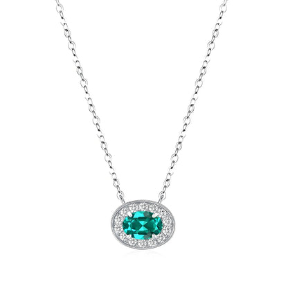 MuShan Jewelry 925 Sterling Silver Necklace Lab Grown Emerald Oval Luxury Gift for Women 18K Gold Plated Anniversary Necklace