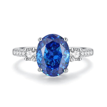 MuShan Luxury Jewelry Real 925 Sterling Silver Ring Band For Women High Carbon Diamond Blue Gemstones Rings s925 Fine Jewelry