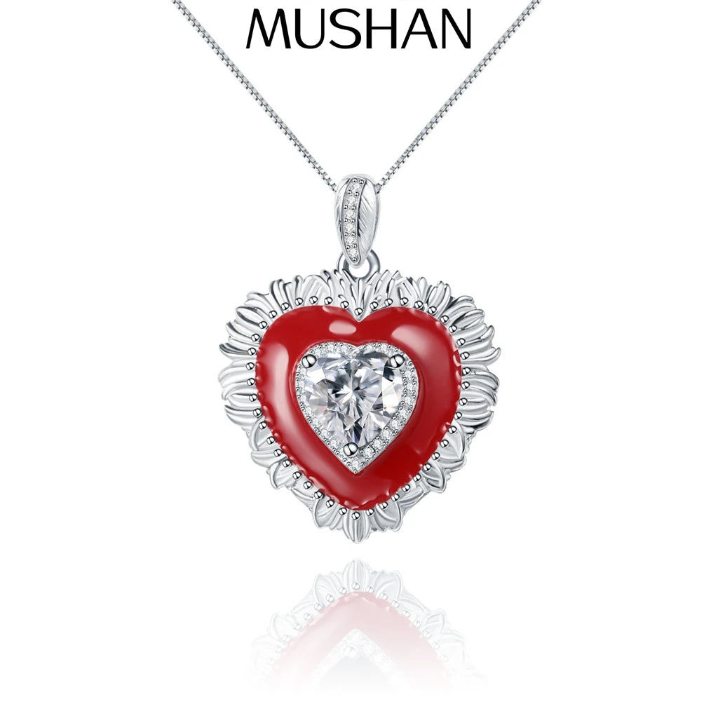 Collar de plata de ley 925 MUSHAN Bespoke Jewelry, collar de compromiso con zafiro rojo de laboratorio en corte cojín para mujer, bañado en oro de 18K