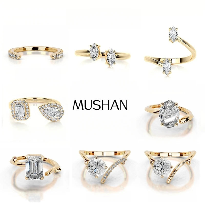 MuShan Brand Jewelry 925 Sterling Silver Rings VVS Moissanite Diamond Ring Ladies 18K Real Gold Plated MST Patent Jewellery