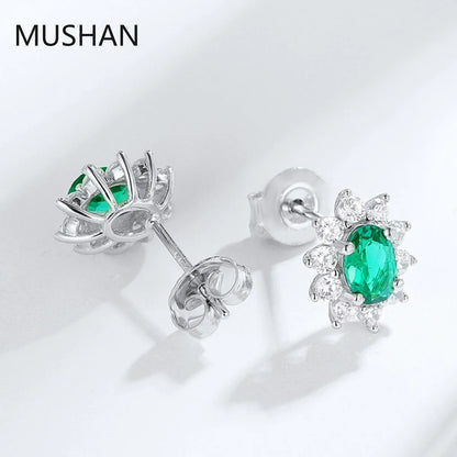 MUSHAN Jewelry 925 Sterling Silver Stud Earrings for Women GRC Certificated Lab Grown Ruby Emerald Earrings Ear Pin Jewelry