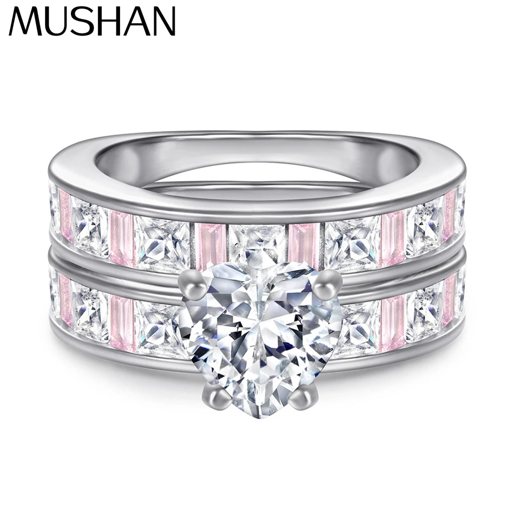 MuShan Jewelry 925 Sterling Silver Rings Bands Engagement Ring 7A Cubic Zirconia Romantic Rings Bands Rings Bands  Women Gift