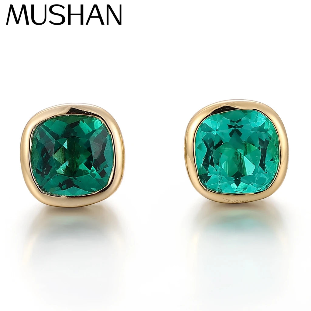 MUSHAN Custom Jewelry 10k 14k 18k Gold 925 Silver Stud Earrings Women 2ct Lab Grown Emerald Earrings Ear Pin Luxury Jewelry