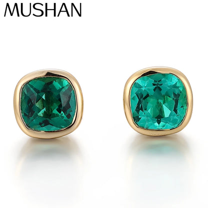 MUSHAN Custom Jewelry 10k 14k 18k Gold 925 Silver Stud Earrings Women 2ct Lab Grown Emerald Earrings Ear Pin Luxury Jewelry