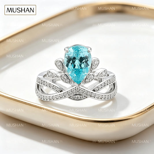 Anillo de joyería personalizada MUSHAN de plata de ley 925, anillo de compromiso con zafiro azul creado de corte radiante para mujer, chapado en oro de 18 quilates, anillo de aniversario
