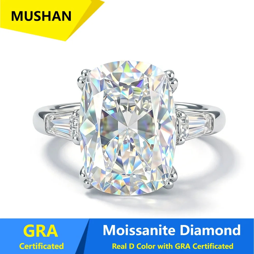Bague MUSHAN Luxury Jewelry en argent sterling 925 pour femme, diamant moissanite taille émeraude certifié GRA, couleur D, bijou de luxe