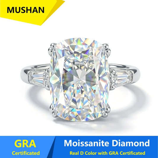 MUSHAN Luxury Jewelry 925 Sterling Silver Ring Band Women GRA Certificated Moissanite Diamond Emerald D Color Rings Fine Jewelry