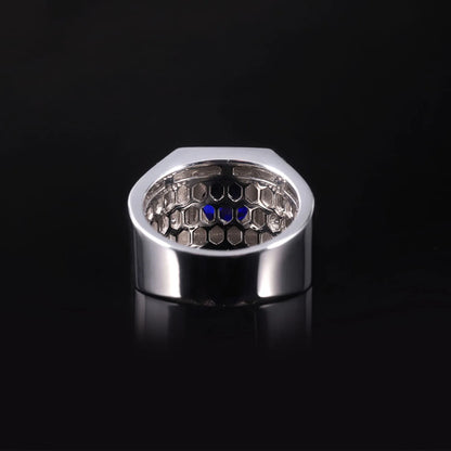 MUSHAN Custom Jewelry 925 Sterling Silver Ring Lab Blue Emerald Round Vintage Ring for Women 18K Gold Plated Anniversary Rings