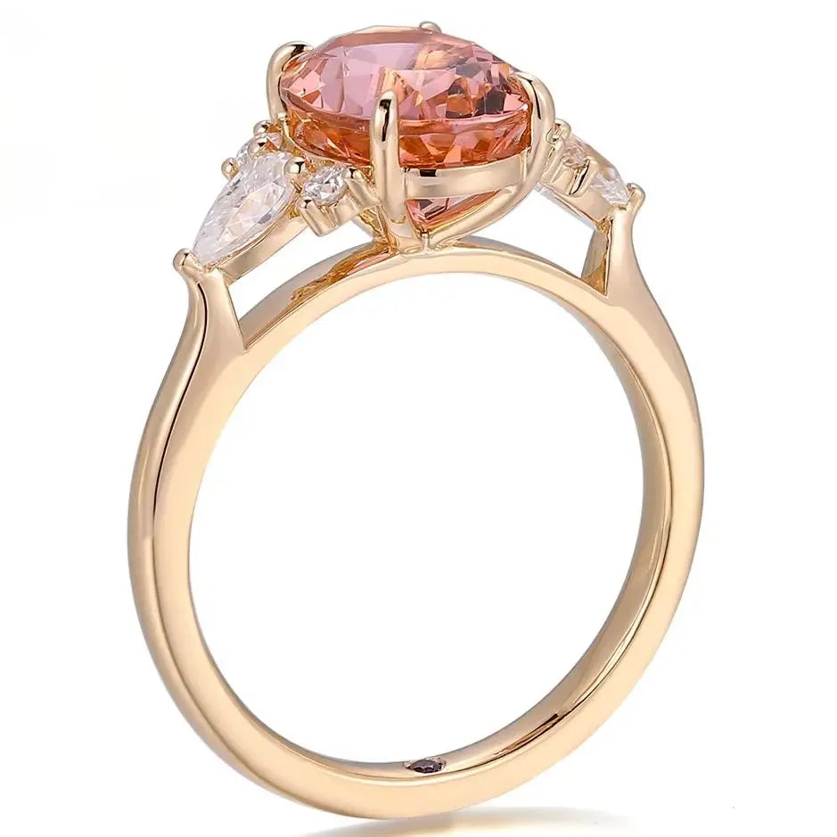 MUSHAN Joyería a medida, anillos de oro PT950, 10K, 14K, 18K para mujer, anillos de zafiro Padparadscha cultivado en laboratorio de 3 quilates, alianzas de boda