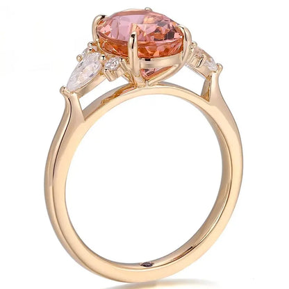 MUSHAN Joyería a medida, anillos de oro PT950, 10K, 14K, 18K para mujer, anillos de zafiro Padparadscha cultivado en laboratorio de 3 quilates, alianzas de boda