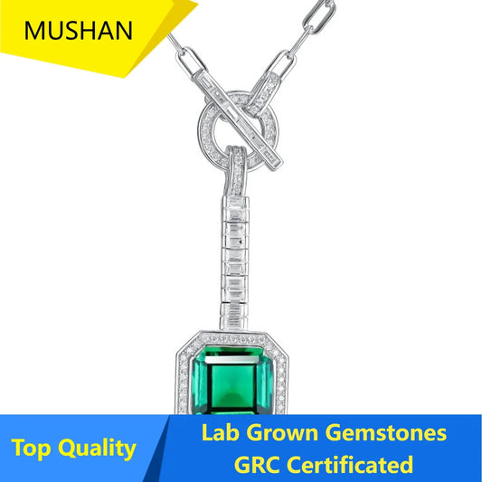 MUSHAN Luxury Jewelry 925 Sterling Silver Chain Pendant Necklace Lab Grown Emerald Ruby Gemstones Necklaces Pendants GRC Jewelry