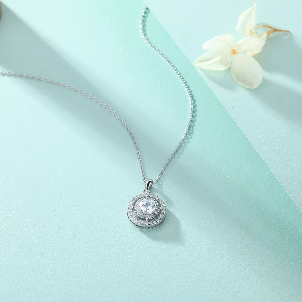 Collar de plata de ley 925 de MuShan Luxury Jewelry con circonita 7A, diseño Halo Eternity para mujer, colgante de joyería premium con baño de rodio